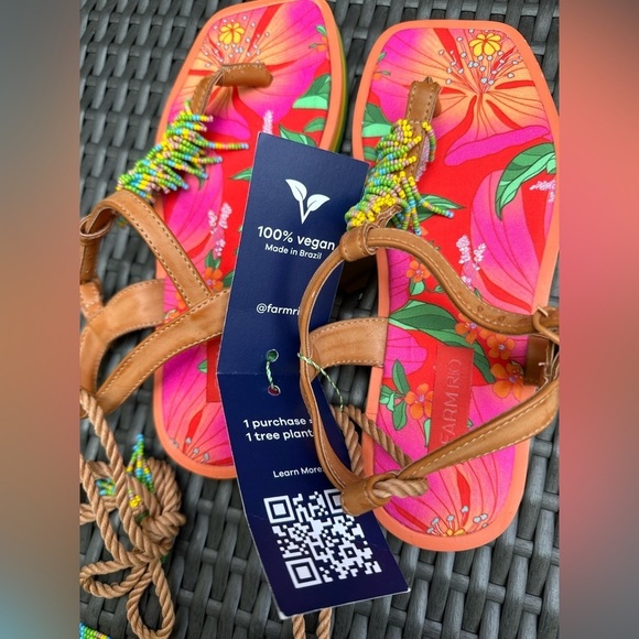 Farm Rio | NWT Size 7 Floral Pierre Beaded Flat Sandals - Picture 2 of 16